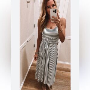 LOFT Navy and White Striped Maxi Dress